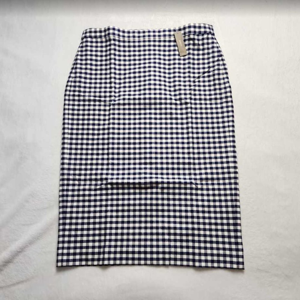 J. Crew Navy and White Gingham Pencil Skirt